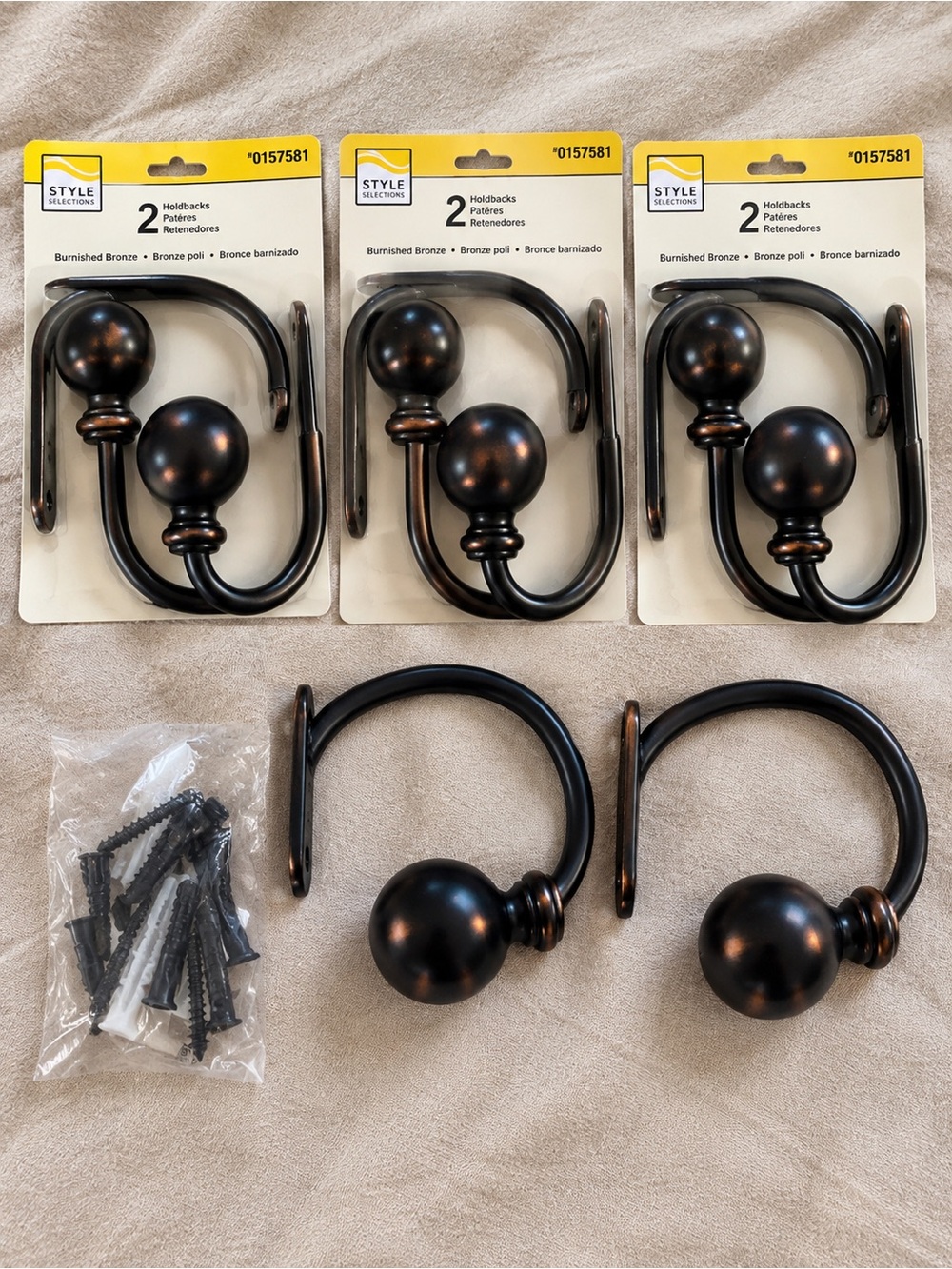 Burnished Bronze Wall Hooks - 4 pairs (8 total)
